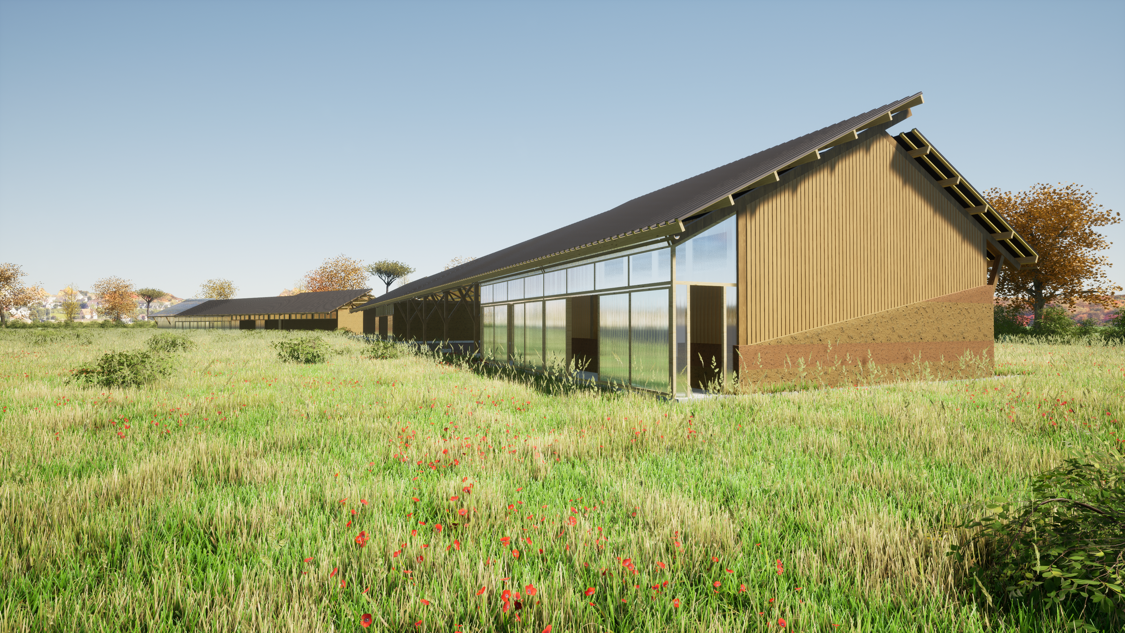 Sharing Farm — Vue extérieure du bâtiment agricole
